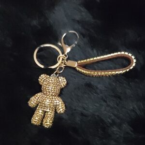 Keychain Gold Crystal Teddy Bear Wristlet NWOT
